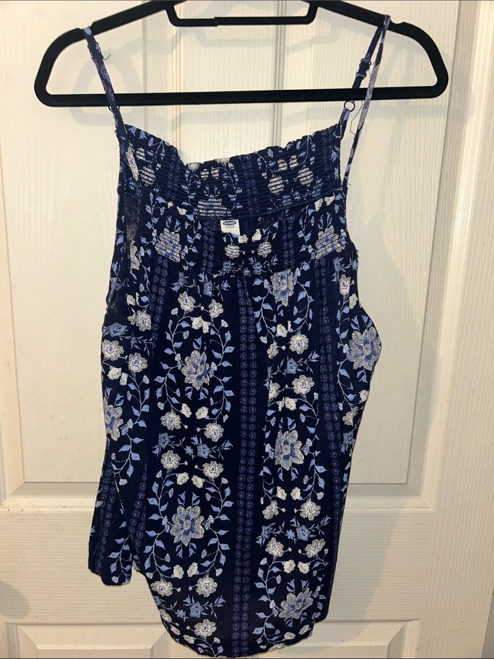 Old Navy Floral Smocked Navy Blue Spaghetti Strap Top